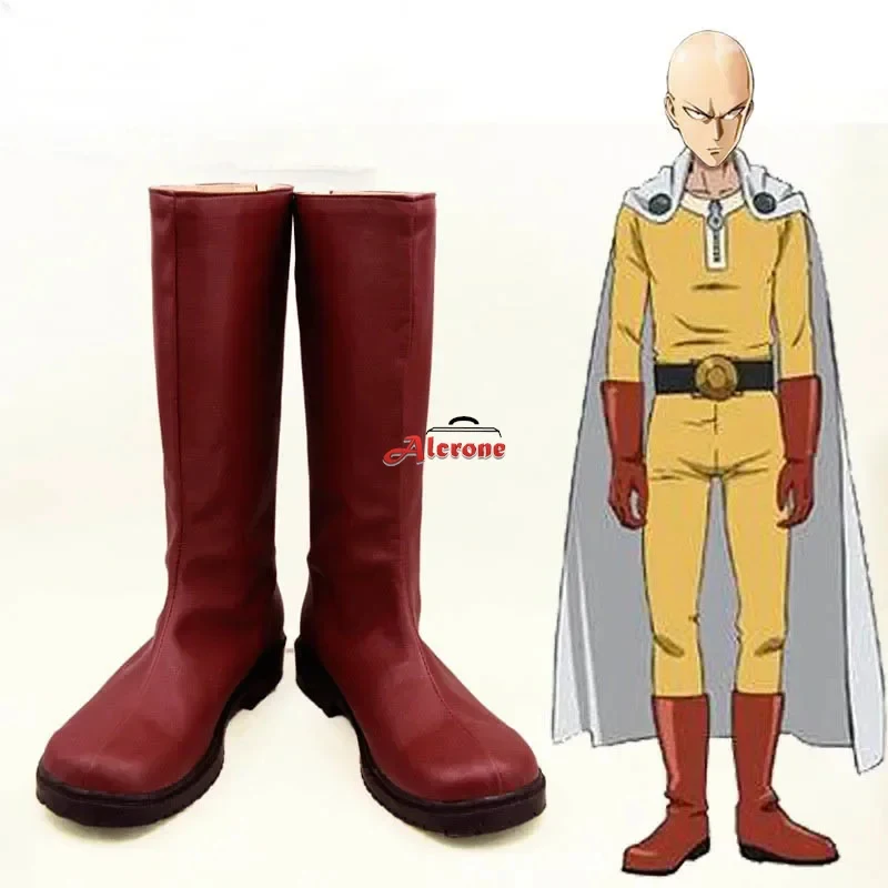 w;3'c\6,b'One Punch Man Shoes Red Pu Leather Boots Men Halloween Carnival Cosplay Saitama Boots7;m/8\f; view 2