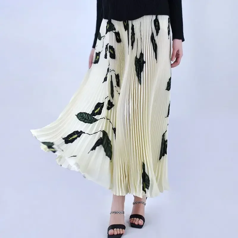 

Юбка с температурным принтом и большим коливанием, женская длинная плиссированная юбка с высокой талией, тонкая бархатная плиссированная юбка, длинная юбка до половины тела