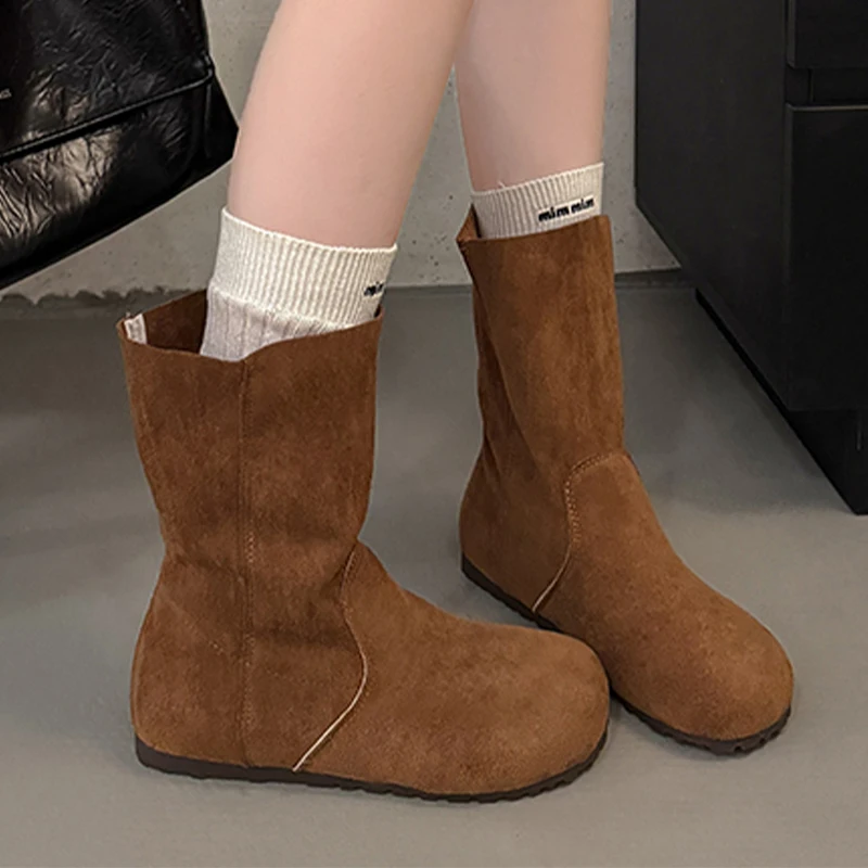 

Flats Women's Ankle Boots Suede Casual Cozy Shoes Fashion Dress Woman Short Boots 2025 New Winter Brand Designer Femme Botas