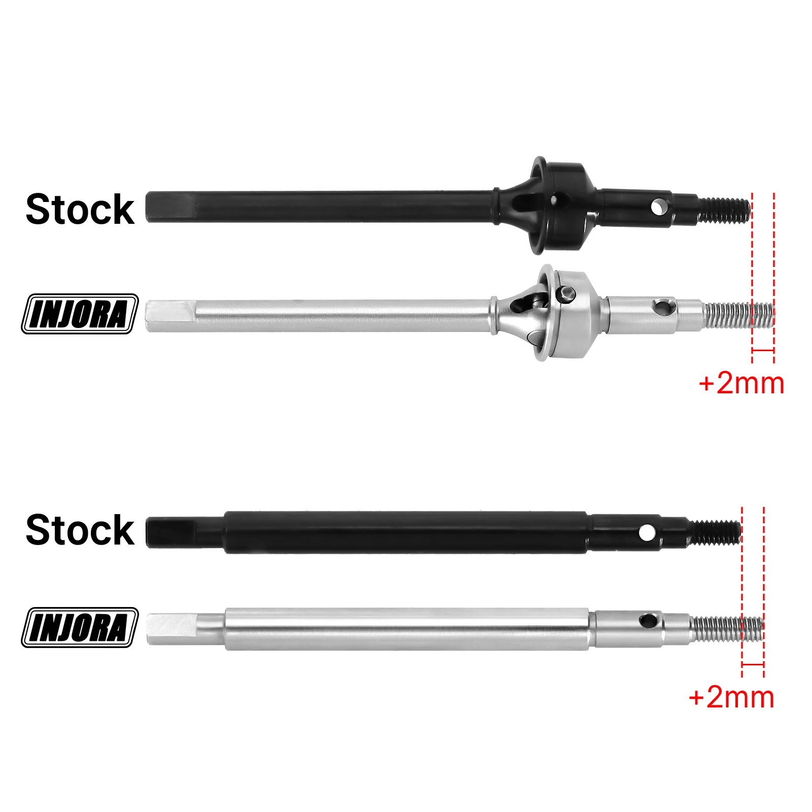 INJORA Extended 2mm Thread Stainless Steel Front Rear Axle Shafts For 1/18 RC Crawler TRX4M Upgrade Parts (4M-09)