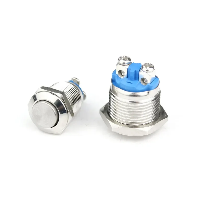 1Pcs 16mm Waterproof Metal Button Switch Led Self-Locking Reset Automotive Engine Power Metal Button Switch High Head/Flat Head