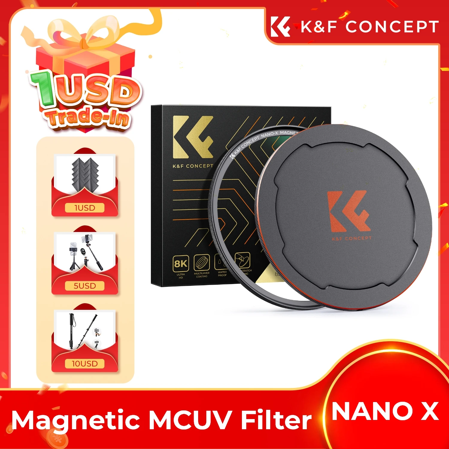 K&F Concept 49mm-82mm Magnetic MCUV Filter Green Film With Metal Cover 58mm 62mm 67mm 72mm 77mm 82mm Camera Filter Nano-X Series