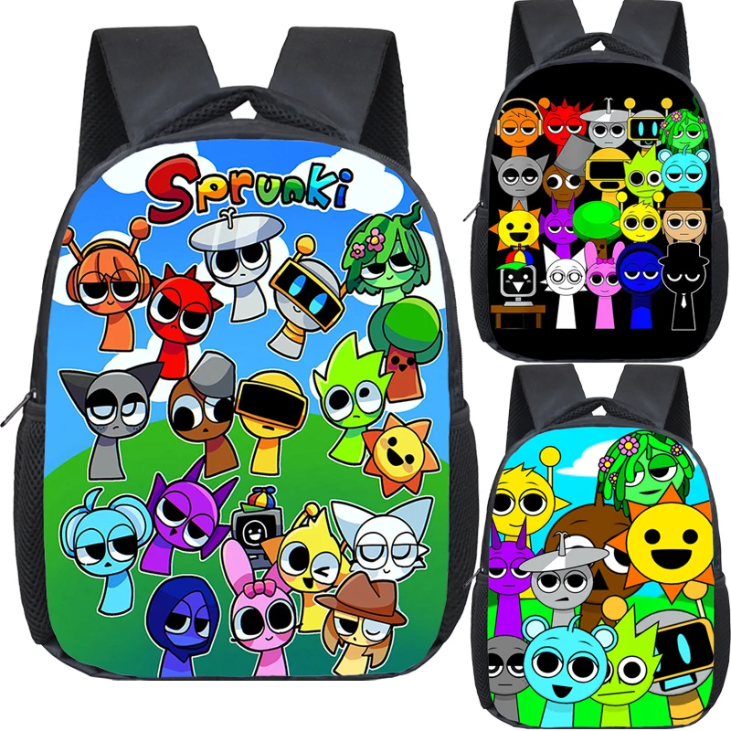 Sac à dos de dessin animé Sprunki pour garçons et filles, sac d'école de la maternelle, jeu Incredibox, sacs à dos Orth4WD pour enfants de 4 à 13 ans, 12 pouces