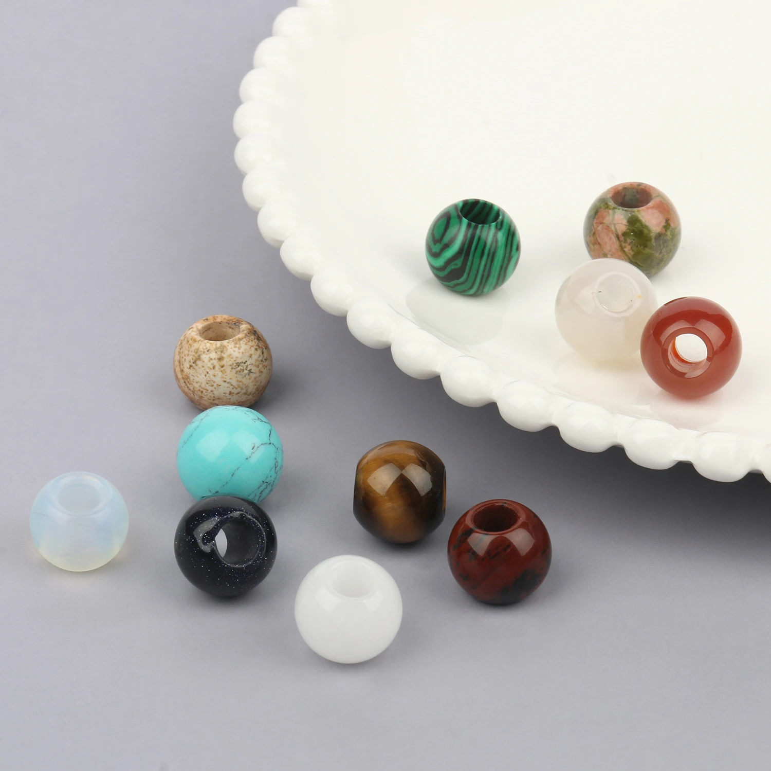 2pcs/lot Large 5mm Hole Natural agates turquoises beads loose spacer round big hole gem stone beads for jewelry making bracelet