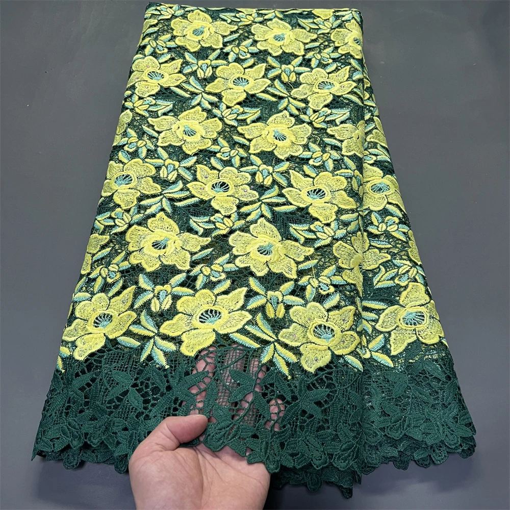 

2026 Africa Nigerian High-Quality Sequins Cotton Embroidery Lace Fabric Tulle for Wedding Party Dress Chiffon 5Yards hz1416