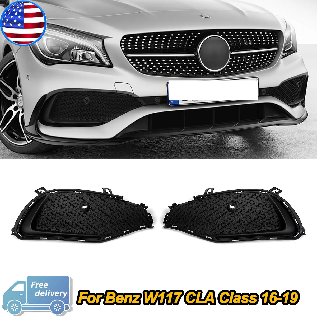 Kratka przedniego światła przeciwmgielnego pasująca do Mercedes W117 CLA180 CLA200 CLA250 CLA45 2016 2017 2018 2019 Sportowa kratka zderzaka przedniego na światła przeciwmgielne