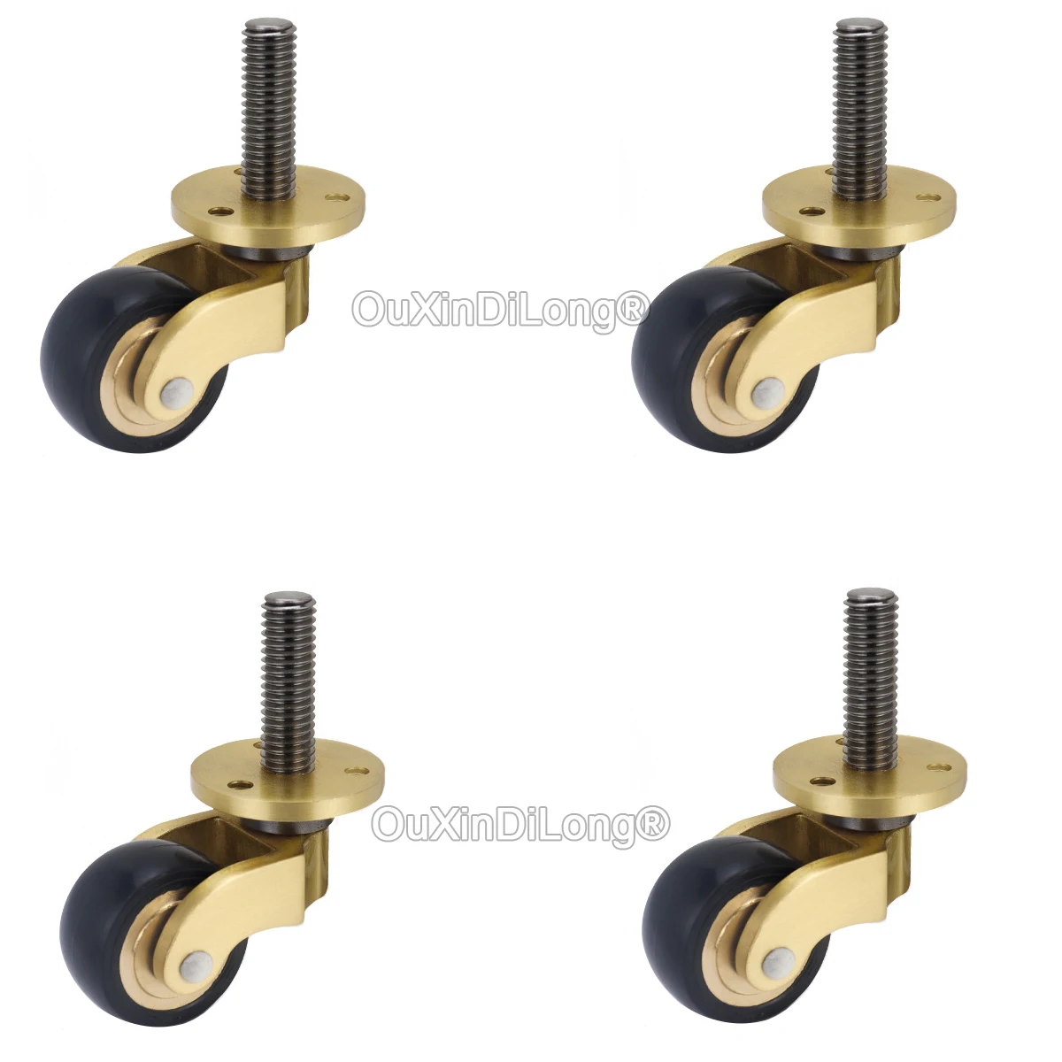 4PCS 1Inch Furniture Caster Brass Rubber Wheels 360 Degree Rotation Stem Castor for Trolley Trunk Box Cabinet Chairs FG1210