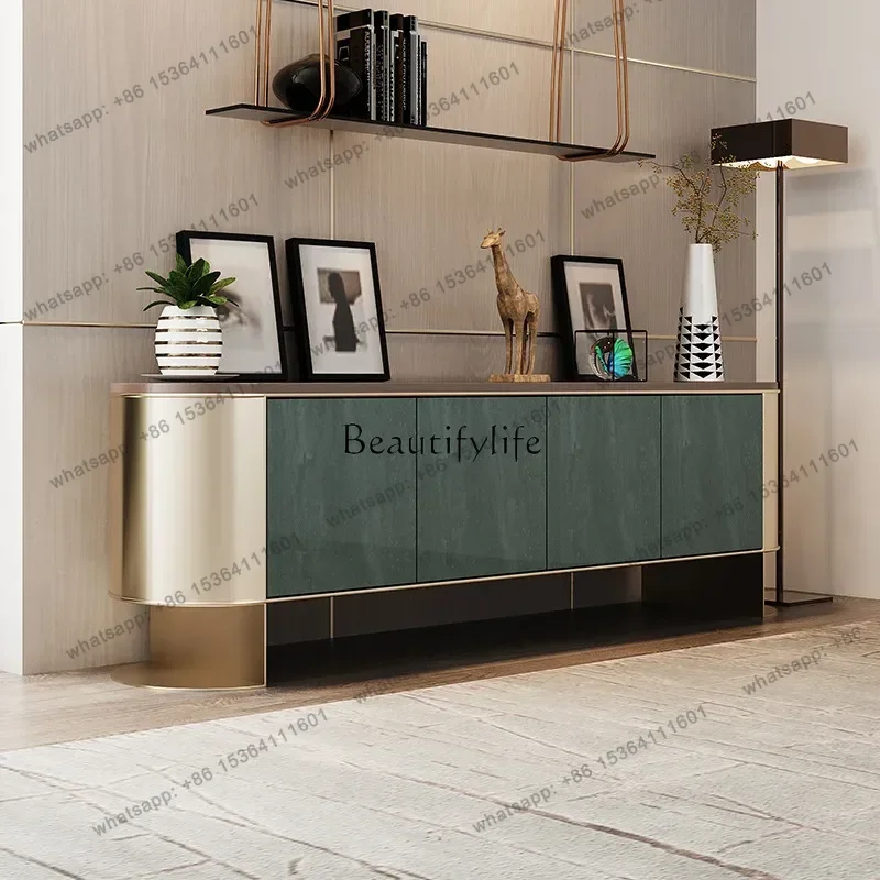 

American light luxury TV cabinet stainless steel storage audio-visual cabinet living room high-end art
