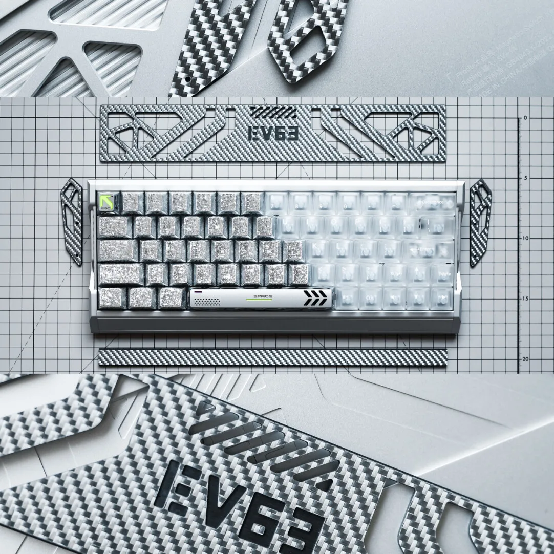 

EV63 Mechanical Keyboard Modify Silver Carbon Fiber Modified Parts Two Piece Set of Left and Right Side Panels Accessories DIY
