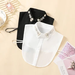 Women's Handmade Nail Half Round Bead Pointed Neck Chiffon Fake Collar Versatile Decoration Half Shirt Style Fake Collar