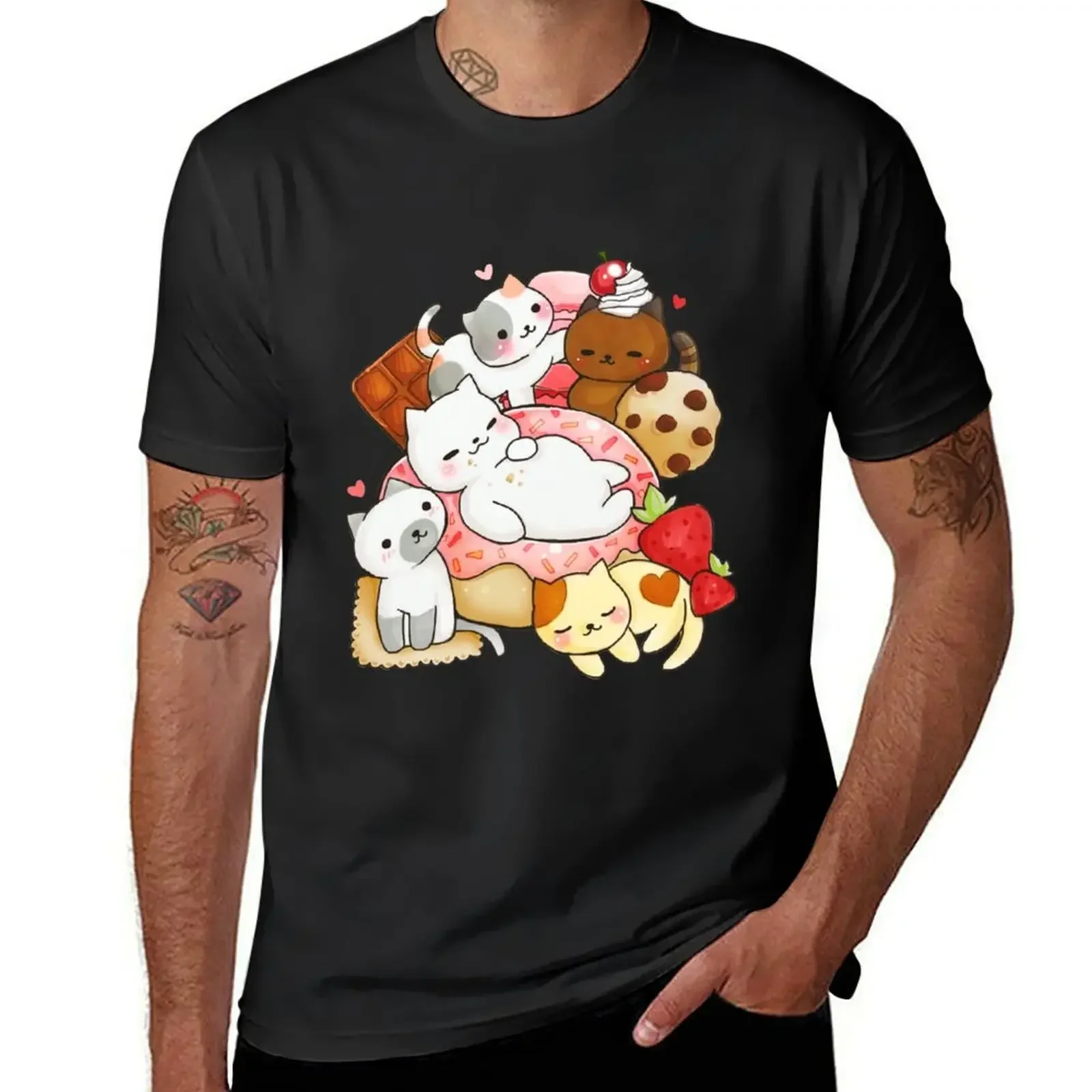 Neko Atsume Sweet Cats T-Shirt pour hommes, t-shirts de créateurs de luxe, mème drôle