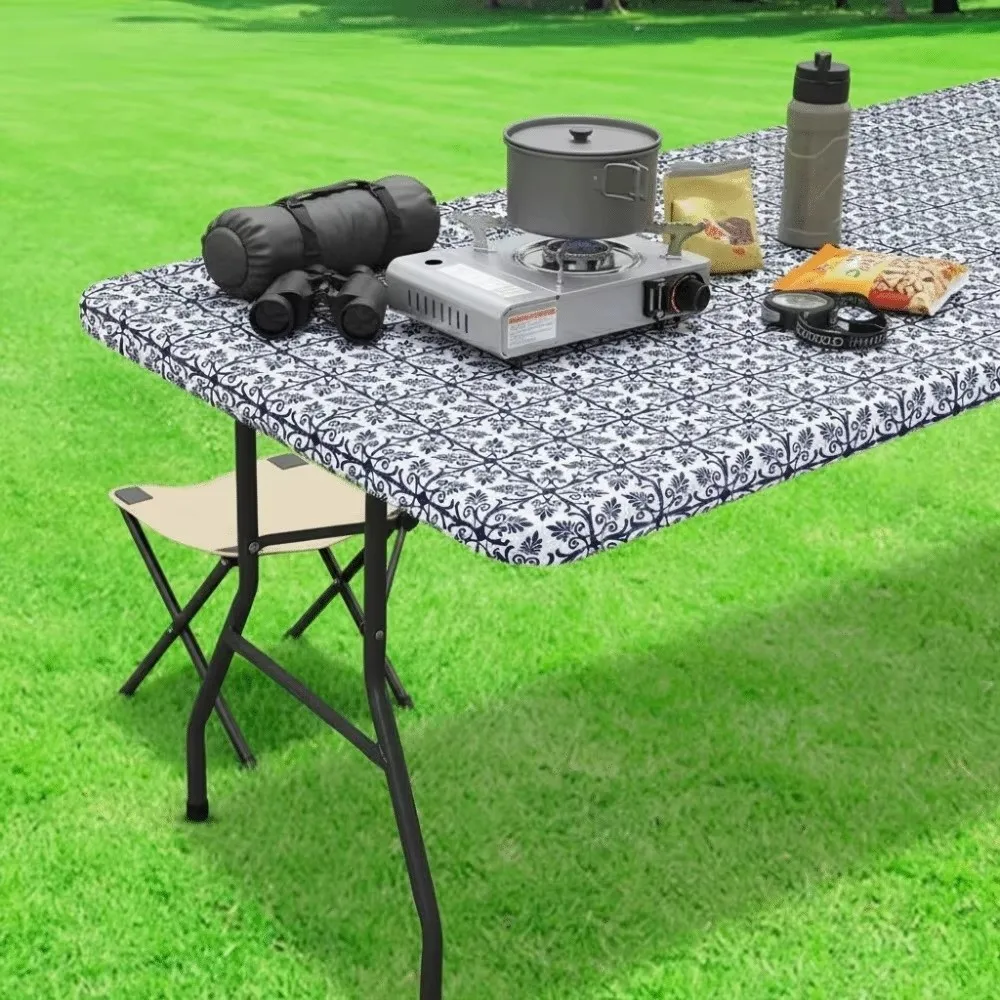 Portable Waterproof Elastic Fitted Tablecloth Washable Scratch Proof Baroque Print Tablecloth Heat-resistant Elastic Table Sheet