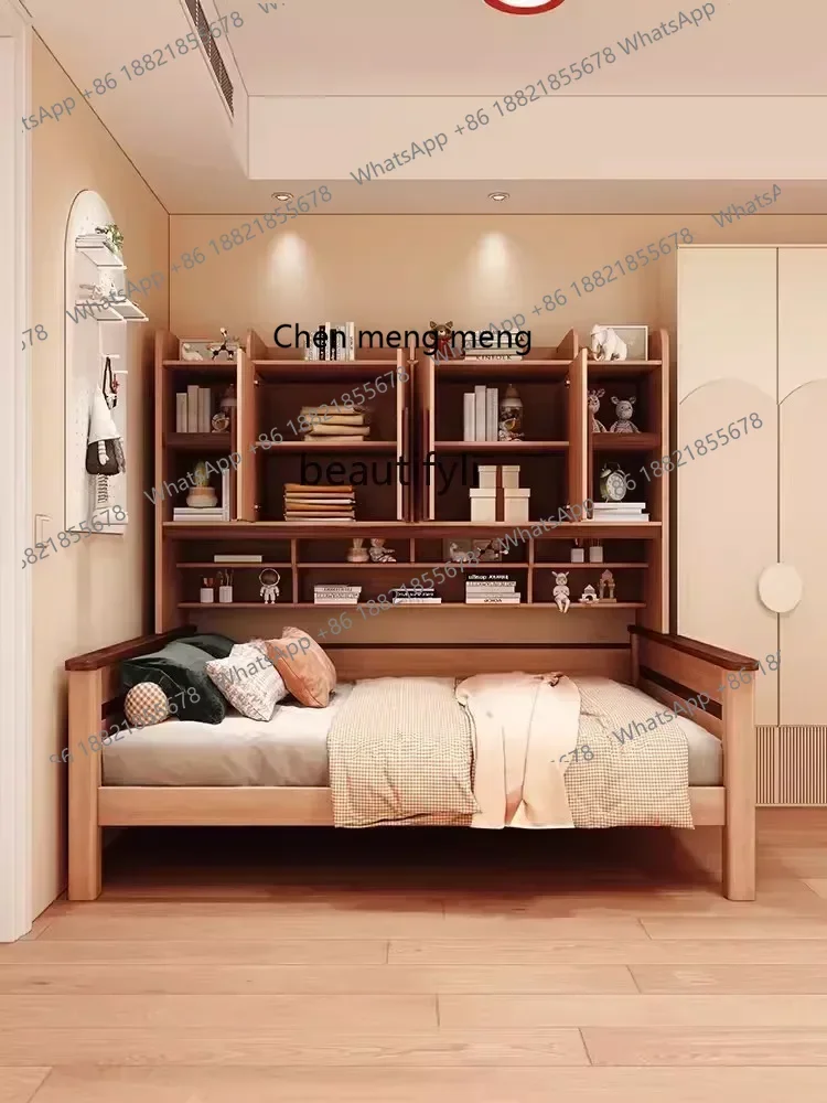 D178 Bed with Wardrobe Integrated Small Apartment  Boys' Bookcase Bed Multi-Functional Combined Bed Solid Wood Modern Minimalist