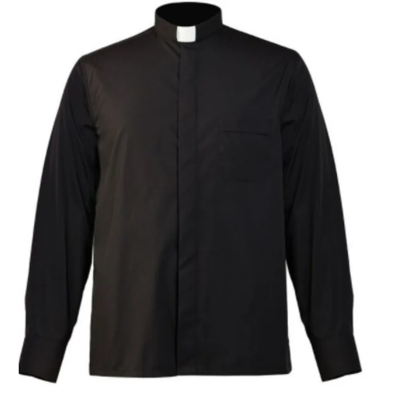 Chemise de jeu de rôle missionnaire d'Halloween à manches courtes, chemise noire de prêtre pour jeu de rôle, chemise de prêtre catholique à manches longues 2026