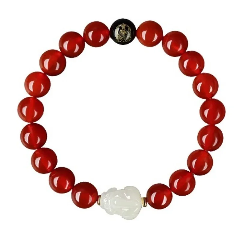 الطبيعية Hetian اليشم Pixiu زودياك جوهرة الميلاد بوذا محظوظ حبة سوار للرجال والنساء العقيق الأحمر مجوهرات مُزينة بالخرز HandString