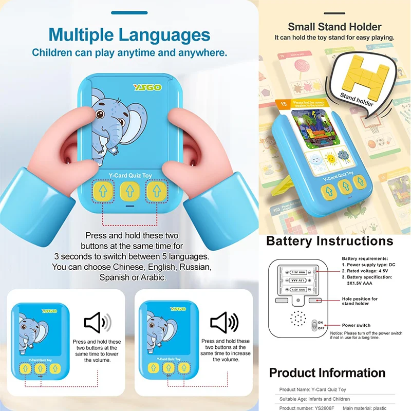 Interactive Flash Cards for Early Learning Spanish Russian Arabic Language Switch Logical Thinking Autism Sensory Toy for Kids