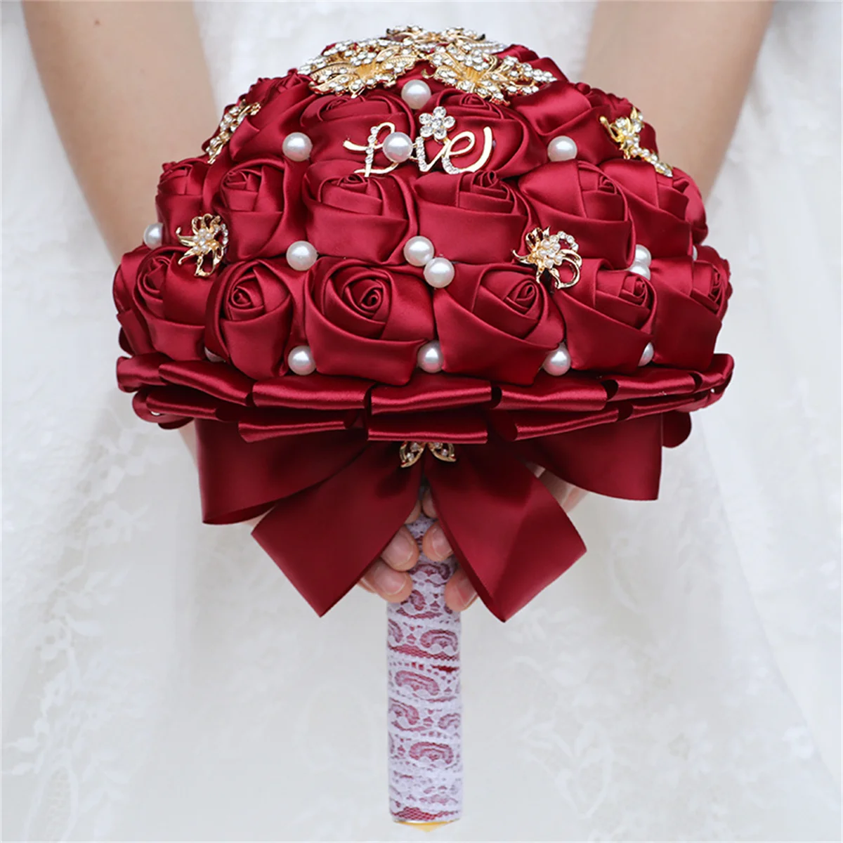 Diamant Bouquet Band Rose Bouquet Luxus Strass Perle Dekoration Braut Hochzeit Ball DIY handgemachte Bouquetw307