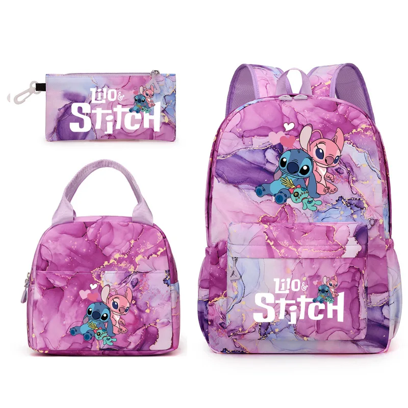 Disney Stitch Girl School Bag Set of 3pcs Lunch Box Pencil Case Primary Middle High Student Shoulder Travel Backpack Mochilas