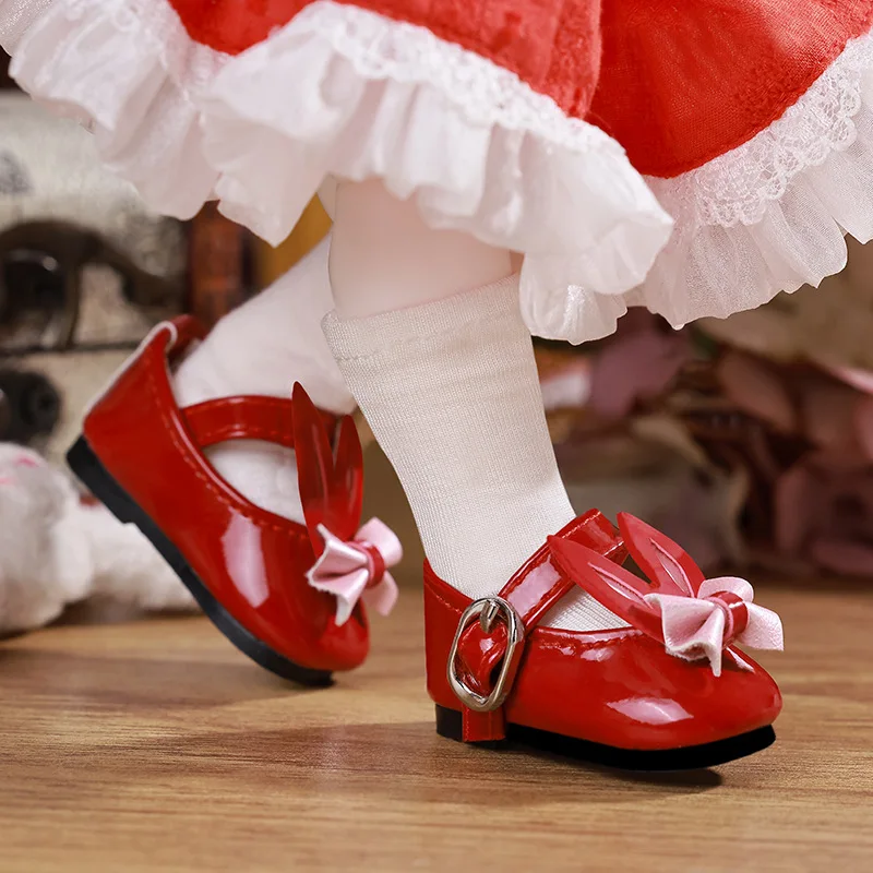 

1/6 bjd кукольные туфли ручной работы 4,6 см * 2 см модные милые розовые туфли с кроличьими ушками красные маленькие кожаные туфли для куклы Bjd аксессуары игрушки