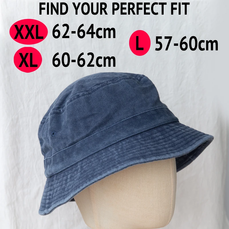Oversized Cotton Bucket Hat Men Large Head Fit 57-64cm Korean Street Fashion Fisherman Cap Casual Outdoor Sun Hat RemovableStrap