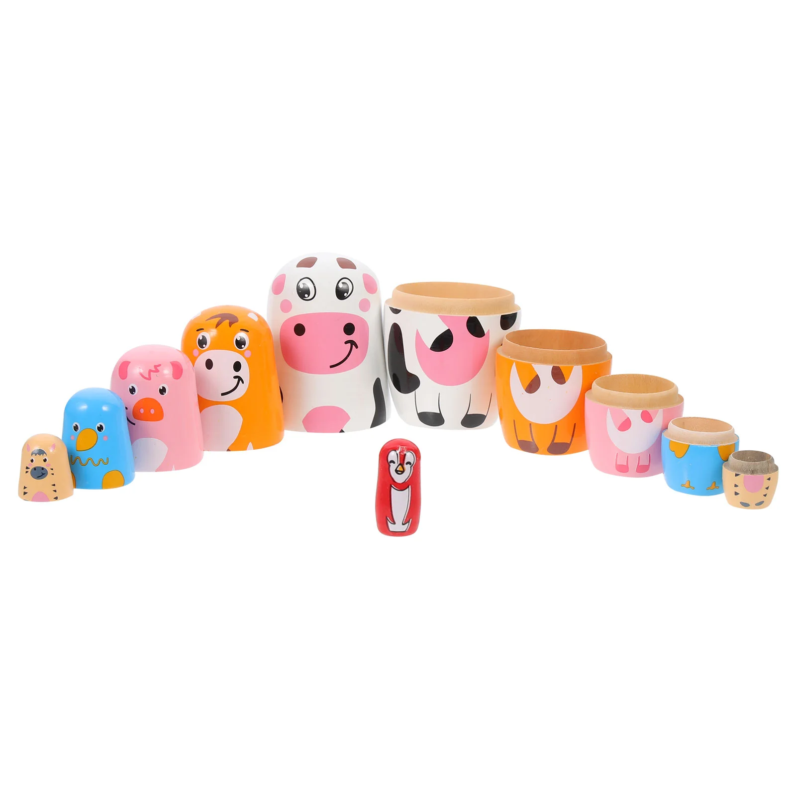 

10pcs Wooden Cow Matryoshka Stacking Toys Russian Nesting Dolls for Kids Educational Decorative naments Birthday Gift Table