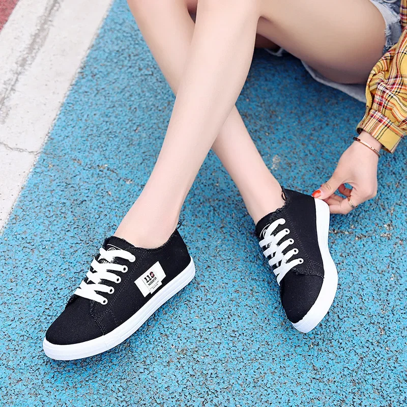 21hot4 Canvas shoes woman  new arrival Lace-up Spring/autumn Sneakers for girls Fashion Denim solid Blue/White casual shoes Tenn