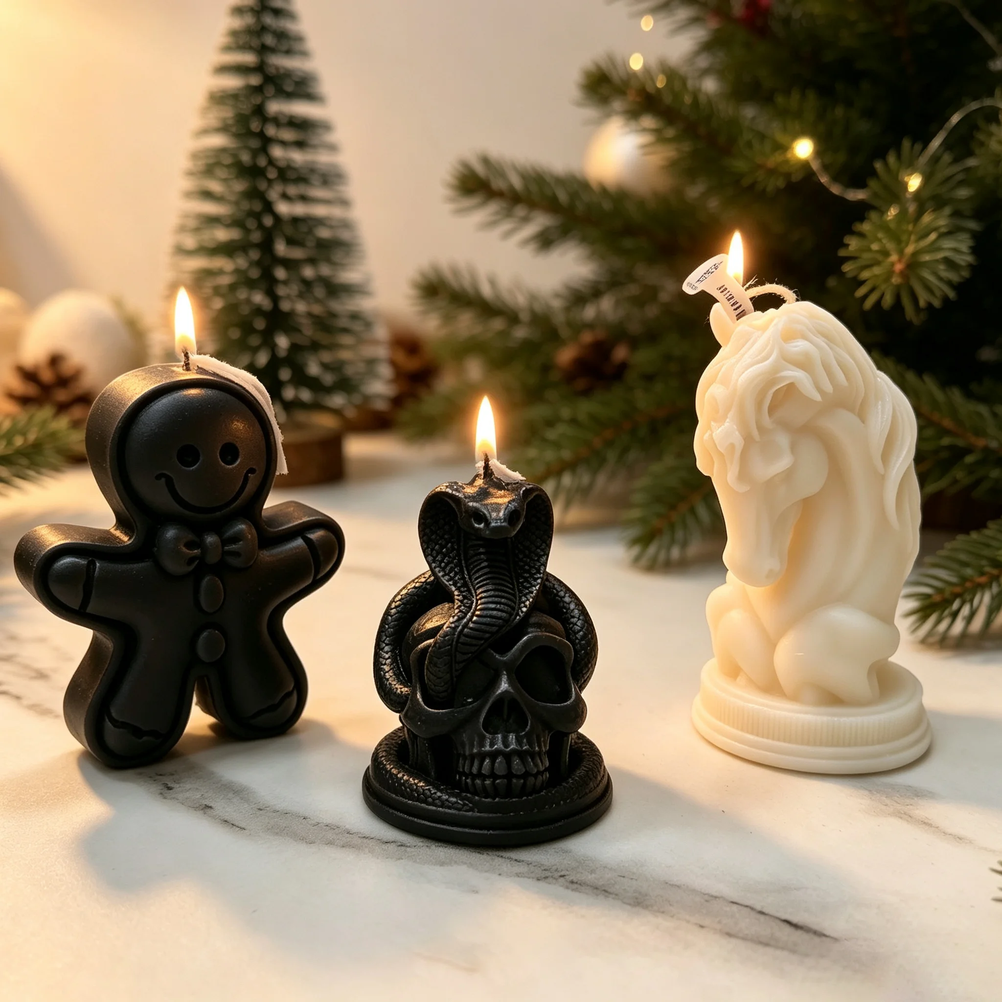 Creative 3D Figurine Scented Candle Gingerbread Man Horse Skull Cobra Aromatherapy Candle Home Decor Christmas Halloween Gift
