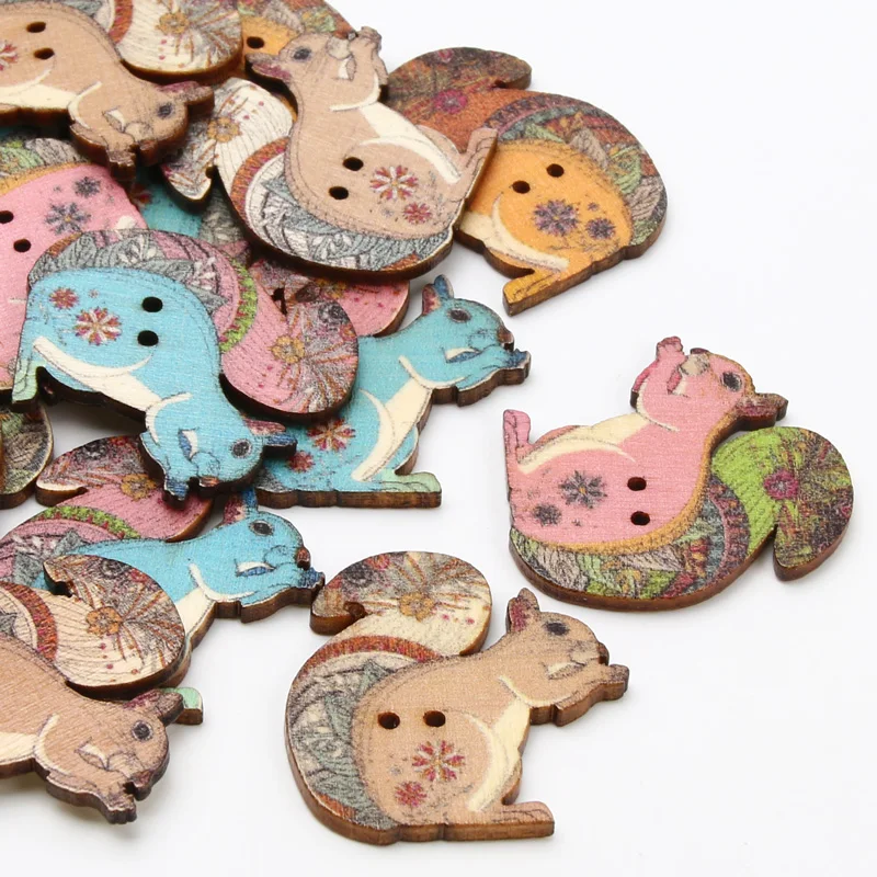 30pcs/30mm Buttons 2 Holes Mixed Color Pattern Squirrel Sewing Clothing Decoration Scrapbook Diy Handmade Home craft Supplies