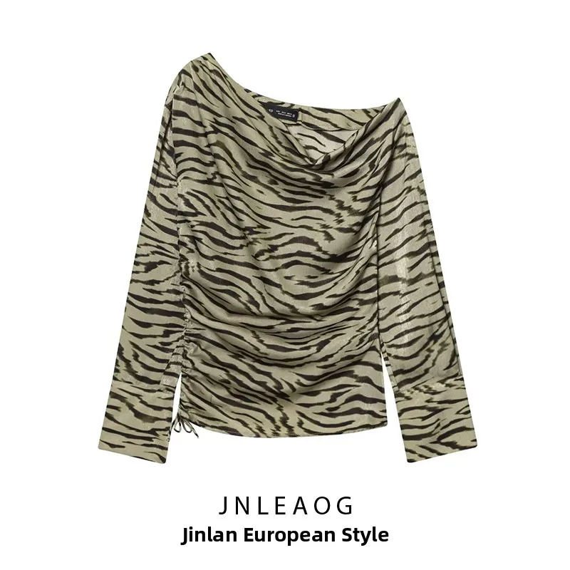 Csa Assimétrica Casual sex com Estampa de Animais para Mulheres Nova Chegada Estilo Outono Csa de Manga Longa Solta...