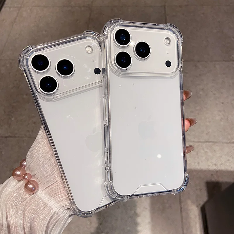 Luxury Transparent Shockproof Four Corner Package Case for IPhone 17 Air 16 15 14 13 12 Pro Max Acrylic Back Cover Shell - náhled 2