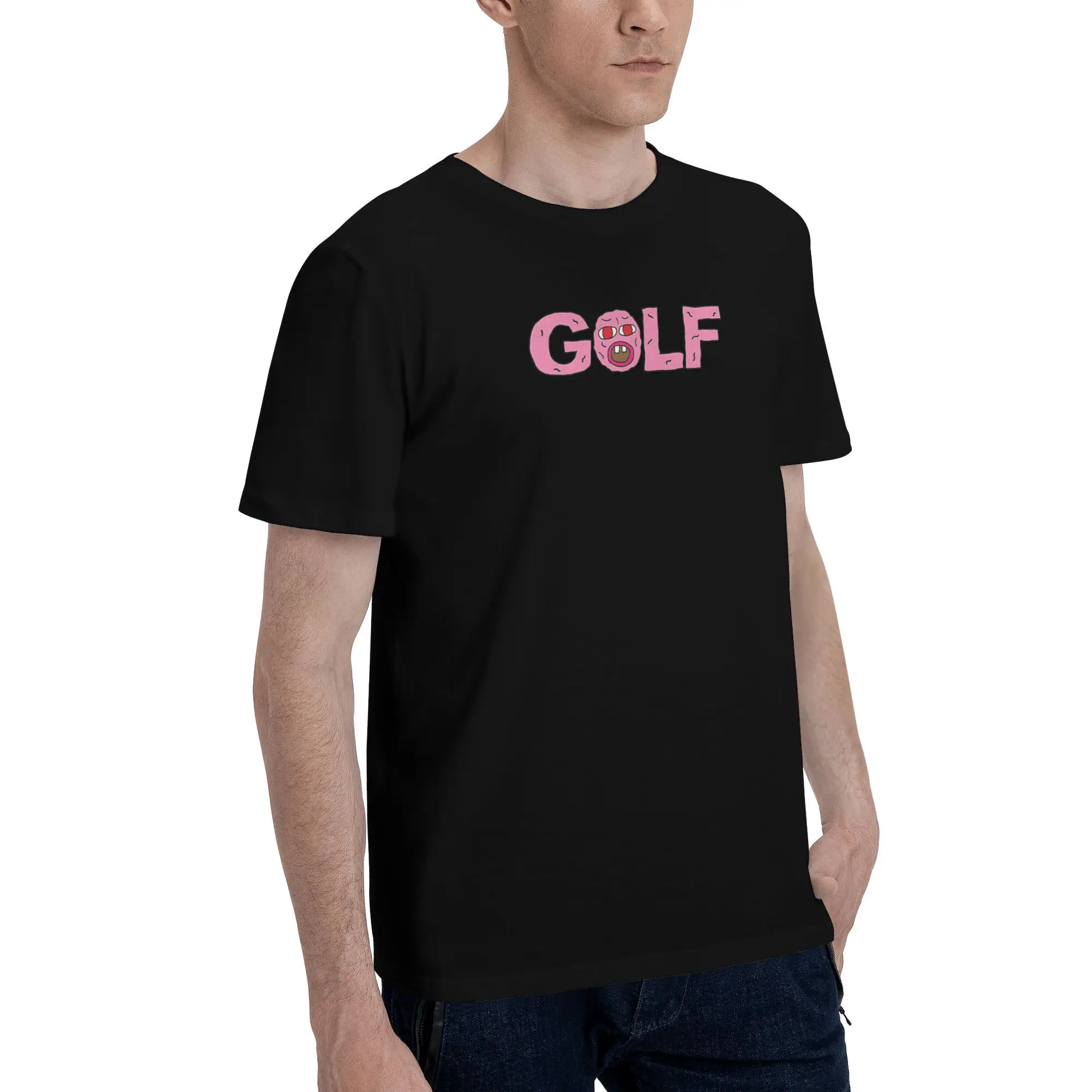 New 2025 yaer Cartoon   style “GOLF” Text with Angry   faced “O”  t shirt men sleeve shirt