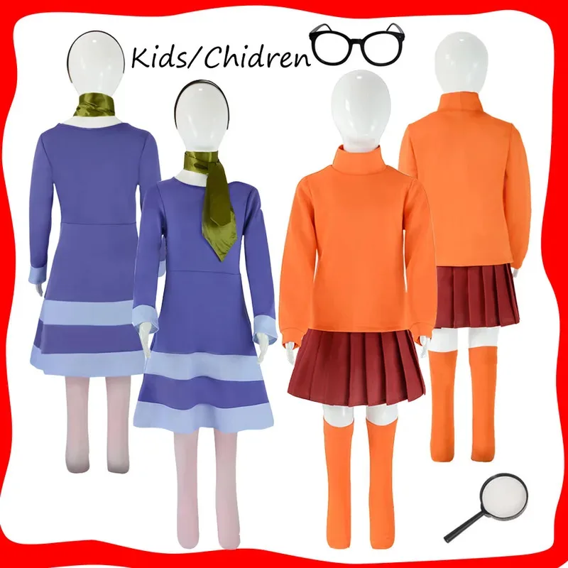 

Дафна Косплэй детский костюм Велмы аниме маскировочная одежда верхняя юбка повязка на голову очки для девочек карнавальный костюм на Хэллоуин