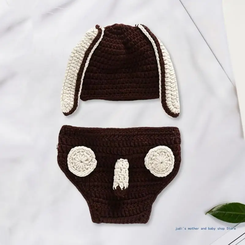 Baby-Foto-Requisiten, gestrickte Hundeohren-Mütze, Shorts, Foto-Kostüm, Fotografie-Outfit