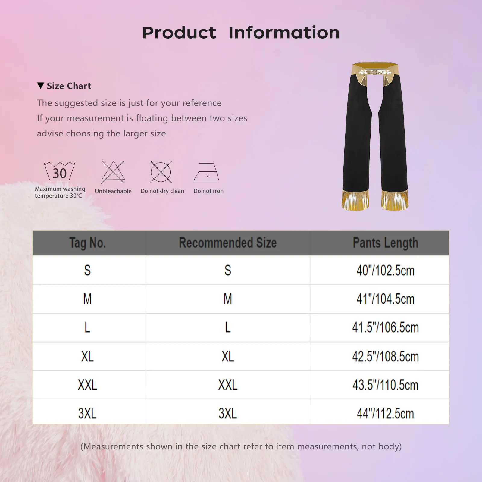 Męskie spodnie kowbojskie na Halloween, metaliczne, błyszczące, z frędzlami, regulowany pas, wycięty krok, długie spodnie do jazdy na byciach.