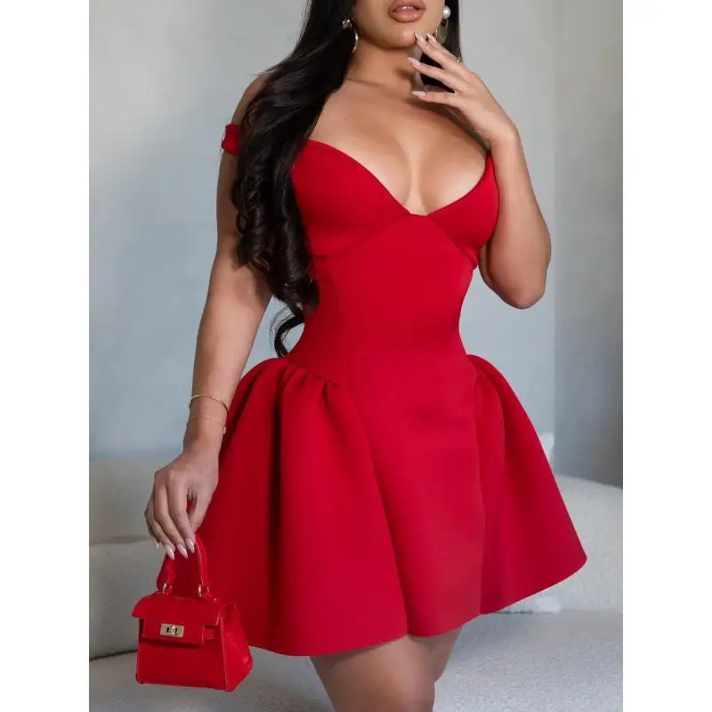 

Сексуальное женское платье AL309 с трансграничным V-образным вырезом и пышной юбкой, клубное платье для пар, летнее платье с высокой талией, футболка без бренда...