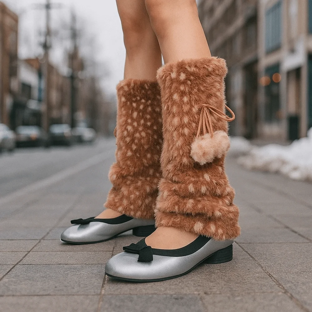 غطاء للقدم Y2K فو الفراء تدفئة الساق الفراء الكرة لوليتا JK منتصف العجل الجوارب لينة Kawaii لوليتا الأحذية غطاء الخريف/الشتاء
