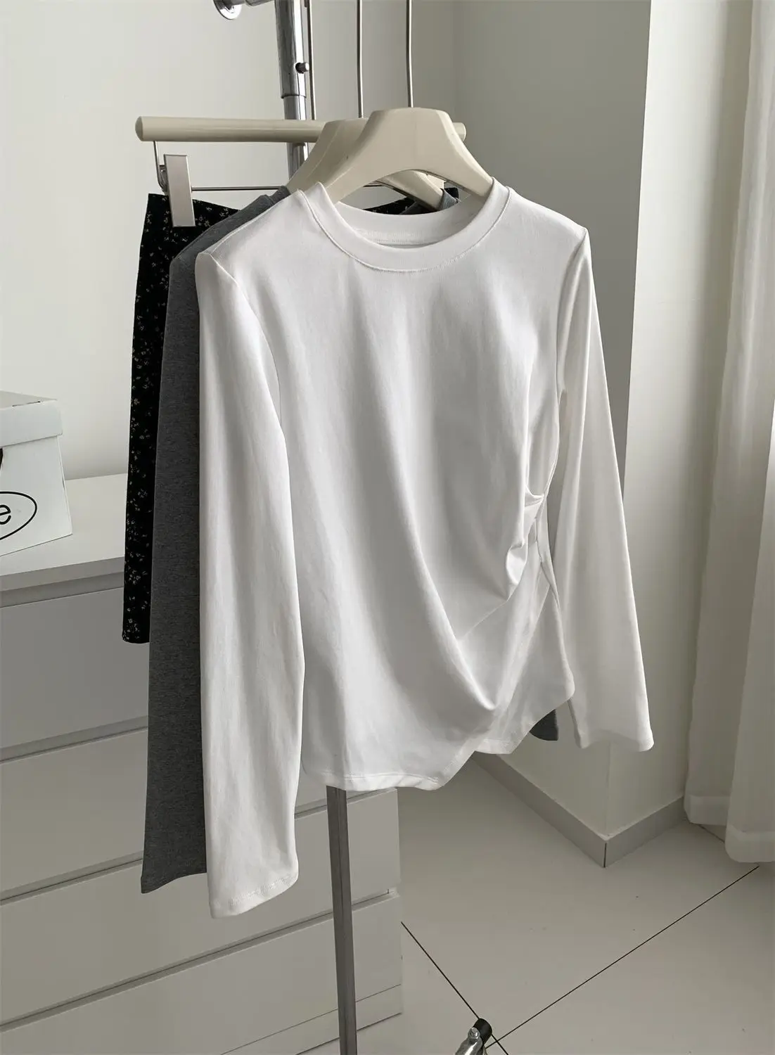 Camisetas de manga larga para adolescentes y mujeres, puño plisado con cordón en la cintura, artístico, moderno, Preppy, en capas, limpieza inteligente y nítida