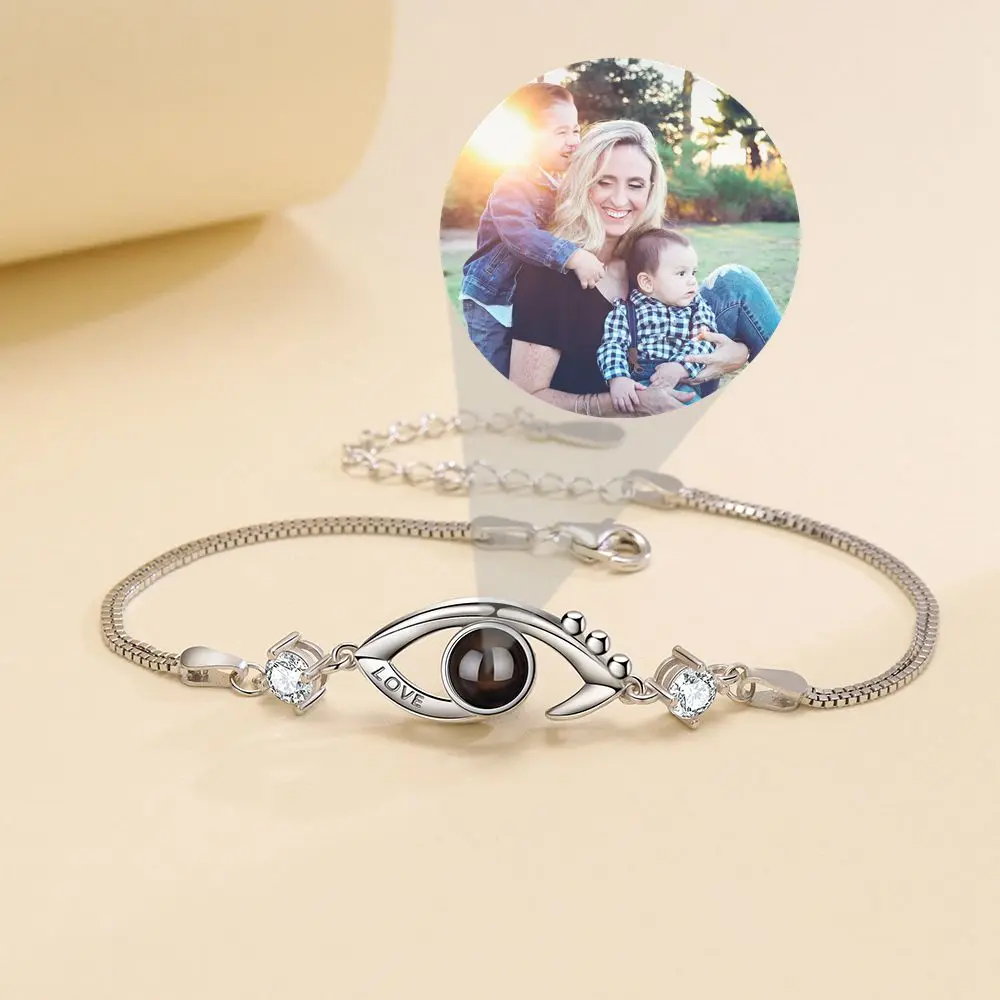 925 Sterling Silver Custom Projection Photo Bracelets Personalized Photo Bracelet for Women Mom Jewelry Valentine's Day Gift