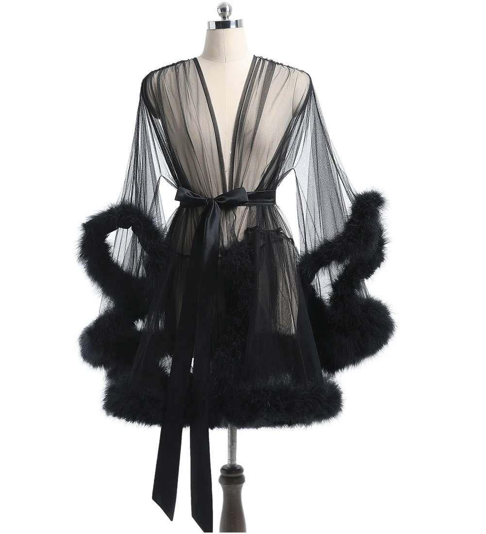 Robe Courte en Plumes pour Patients, Boudoir en Tulle Transparent, Costume d'Anniversaire