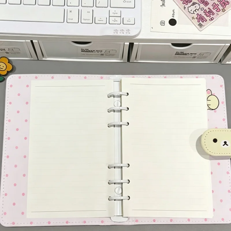 A6 45 Pages Rilakkuma Cute Polka Dot Pink Cortical Shell Underline Notepad Detachable Loose Leaf Take Notes Friends Holiday Gift view 5