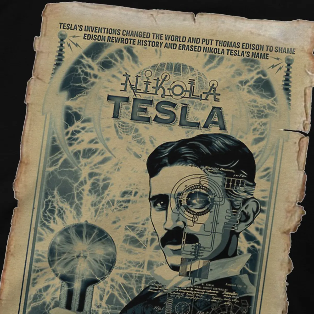 Unique nicola tesla Sticker T-Shirts Men Round Collar 100% Cotton T Shirts Nikola Tesla Short Sleeve Tee Shirt Printing Clothing