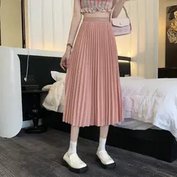 2023 Women Skirt Elegant Ladies' Solid Color Pleated Skirt High Waist Calf-length Casual Stylish Autumn/winter Women's Clothing