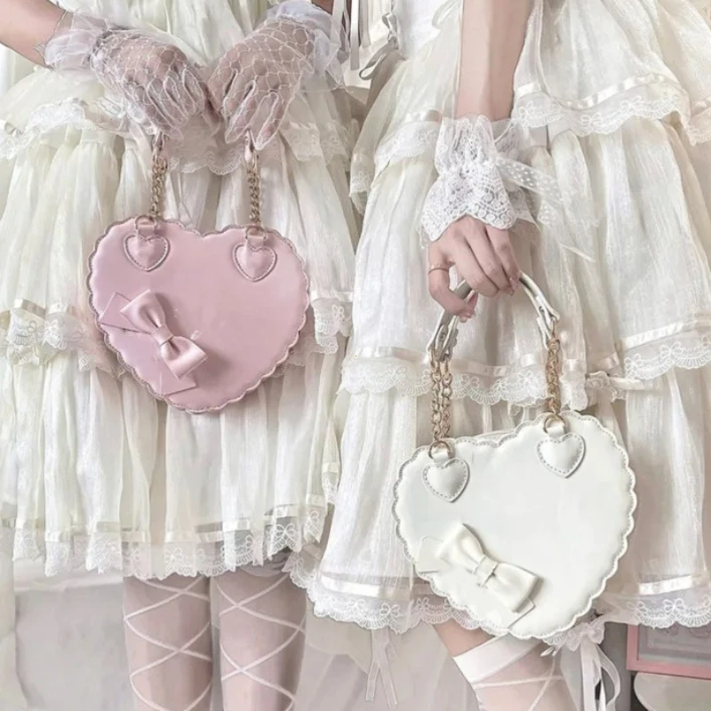 

Сумки-клатчи PU Heart Lolita для девочек с бантиками, японские наплечные сумки, два размера, милые сумочки-ракушки, розовые сумки-мессенджеры, подарки