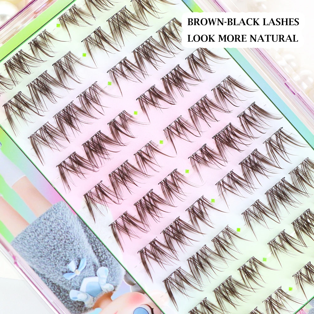 Natürliche braune Wimpern mit großem Fassungsvermögen, schwarz, selbstklebende Wimpernpinzette, flauschige Manga-Wimpern, natürlicher Look, anfängerfreundlich