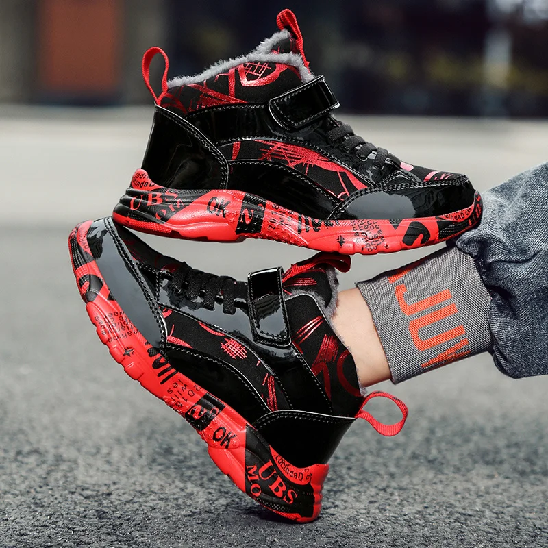 

Зимние плюшевые теплые детские кроссовки с крючками и петлями, высокие кроссовки для детей, модная детская спортивная обувь с принтом, zapatillas nina