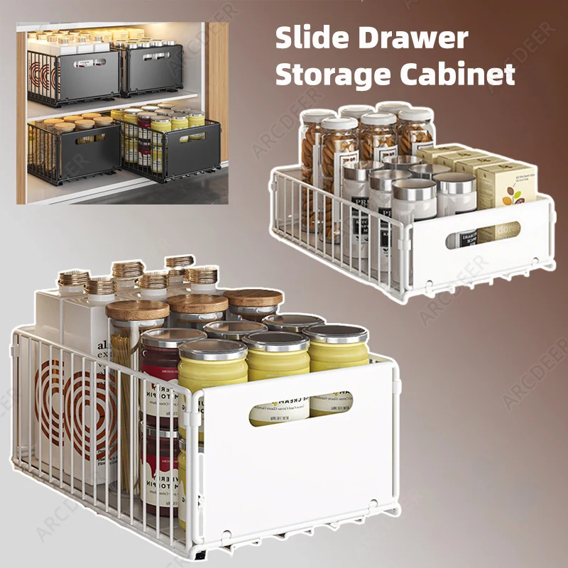 

1PC Folding Drawer with Pull-out Basket Kitchen Storage Rack Slide Cabinet Storage Tray Kitchen Organizer for Consumables Bottle