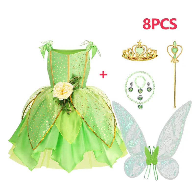 Girls Jasmine Elf Dress Kids Cosplay Fancy Flowers Christmas Birthday Costume Carnival Disguise Princess Party Clothes 2-10T - Image 6