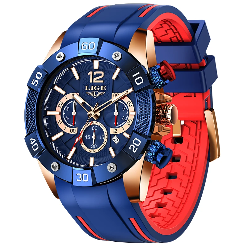 LIGE Fashion Men Watches Top Brand Luxury Silicone Sports Watch Men Quartz Date Clock Waterproof Wristwatch Chronograph Relogios