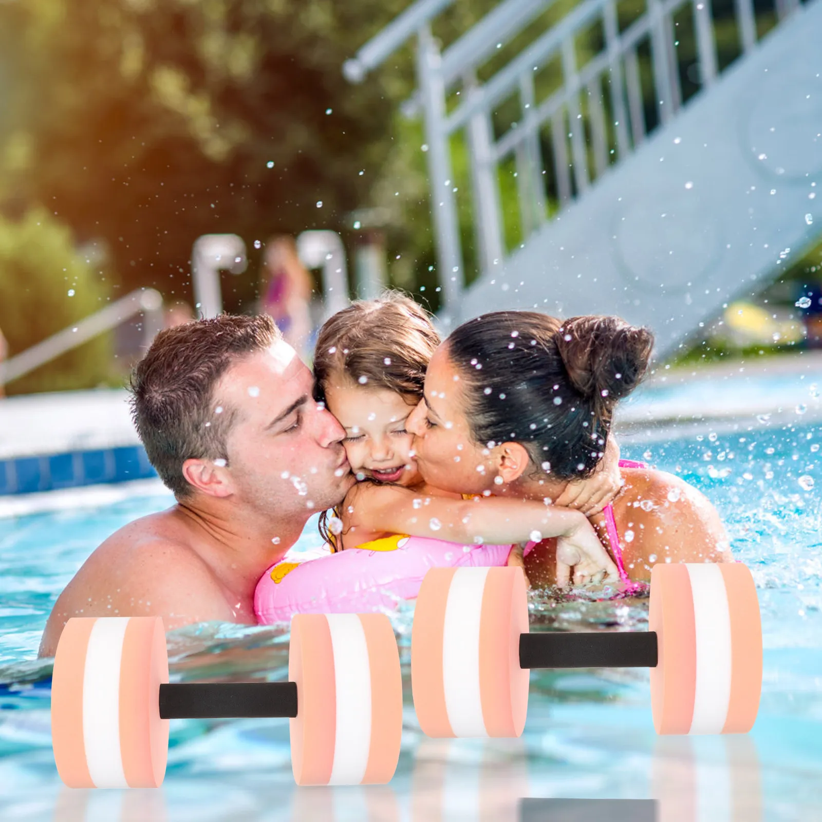 2Pcs Interactive Water Dumbbells Eva Floating Pool Weights for Water Aerobics Swimming Training Shoulder Arm Chest Back Core