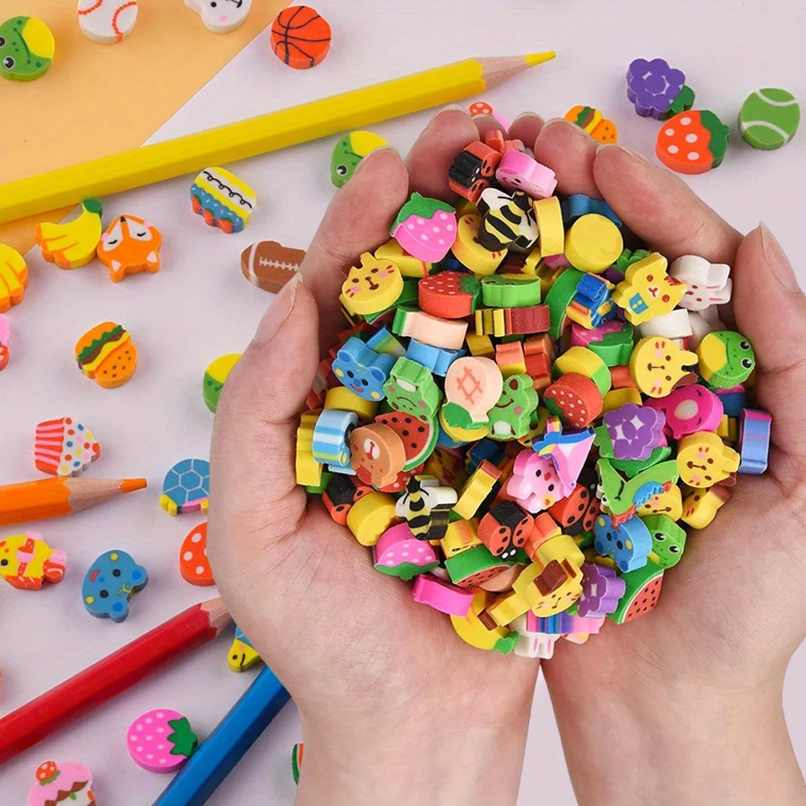Mini gommes en caoutchouc en forme de gâteau aux fruits et animaux, 10 à 200 pièces, gommes mignonnes, papeterie, cadeaux pour enfants, fournitures scolaires et de bureau, JXB